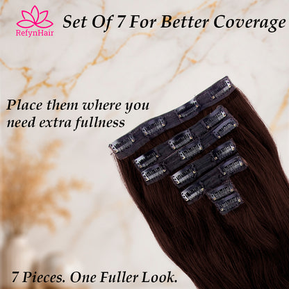 Set of 7 Clip In Hair Extension-4 Clip (1pc), 3 Clip (2pc), 2 Clip (2pc), 1 Clip (2pc)